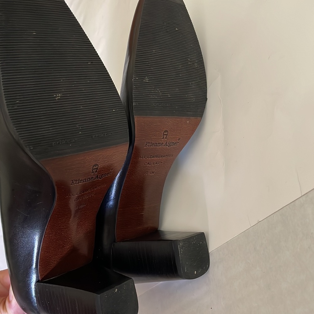 Etienne aigner black leather pumps heels size 8.5 - Picture 7 of 9